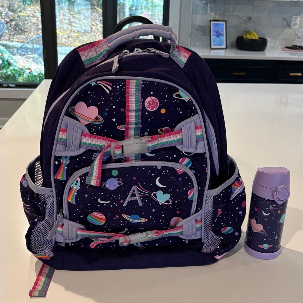 Pottery Barn kids Glow in Dark Space Backpack and Water Bottle